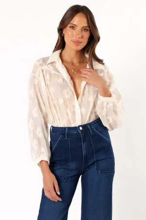 Viena Embroidered Button Down - Ivory