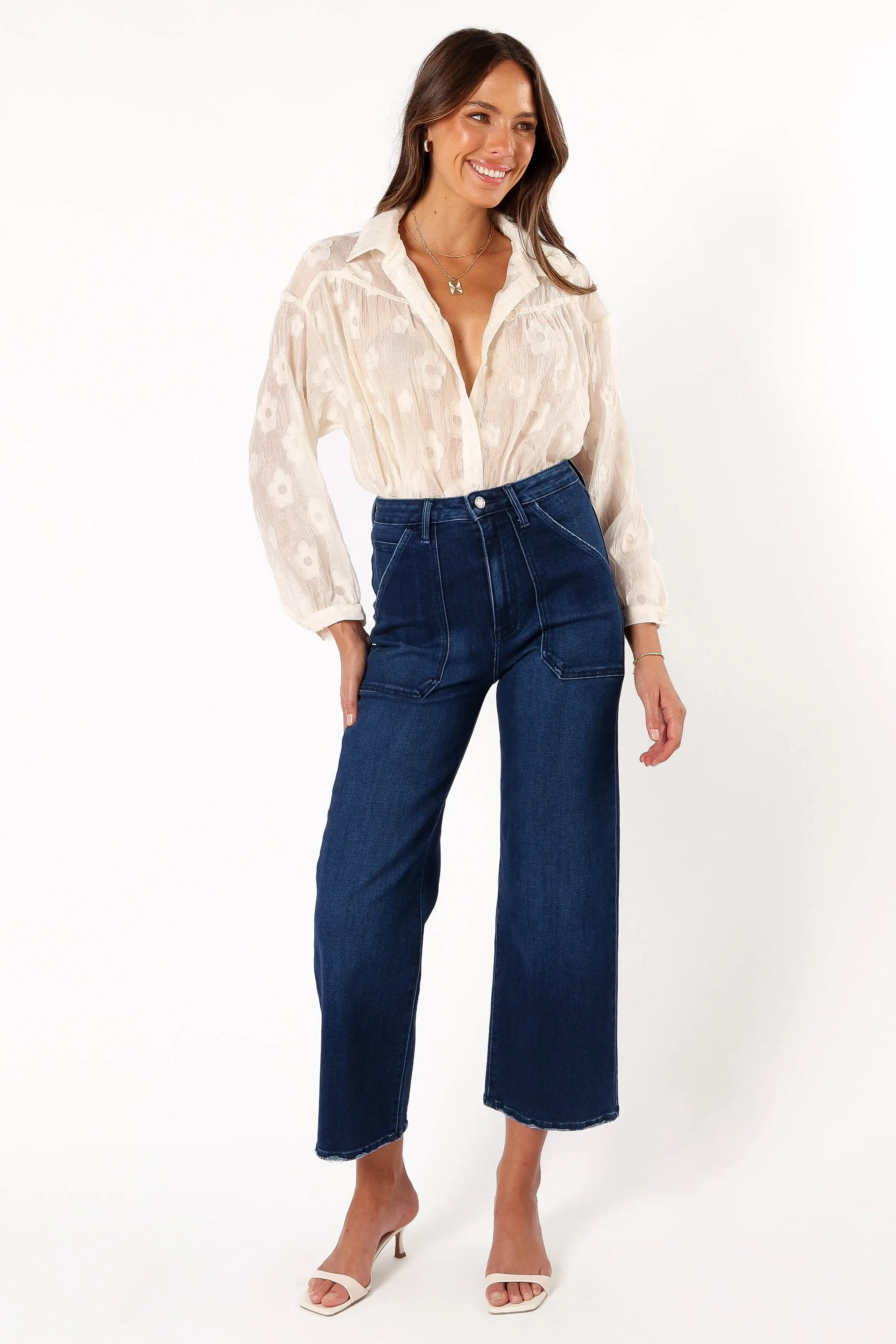 Viena Embroidered Button Down - Ivory