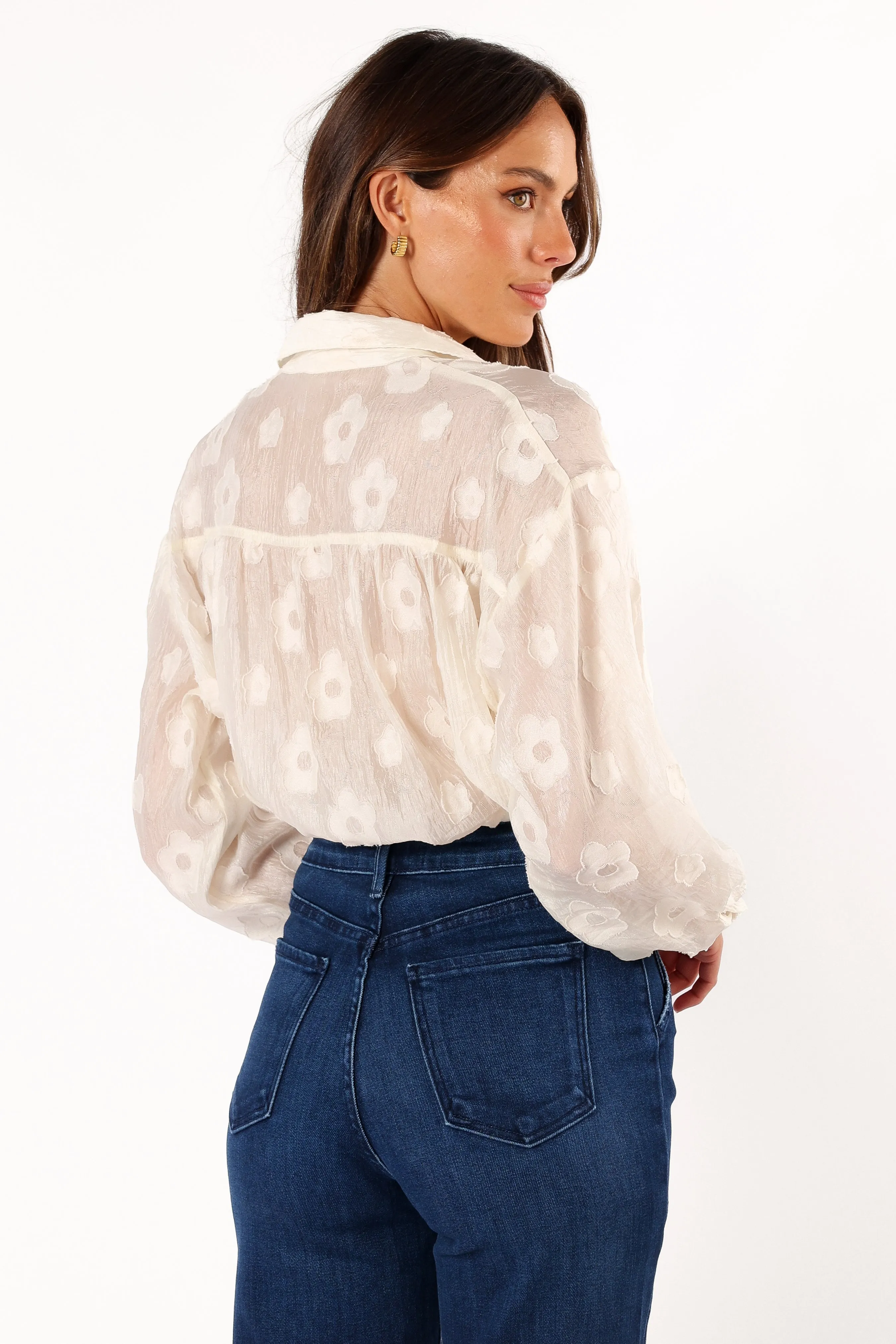 Viena Embroidered Button Down - Ivory