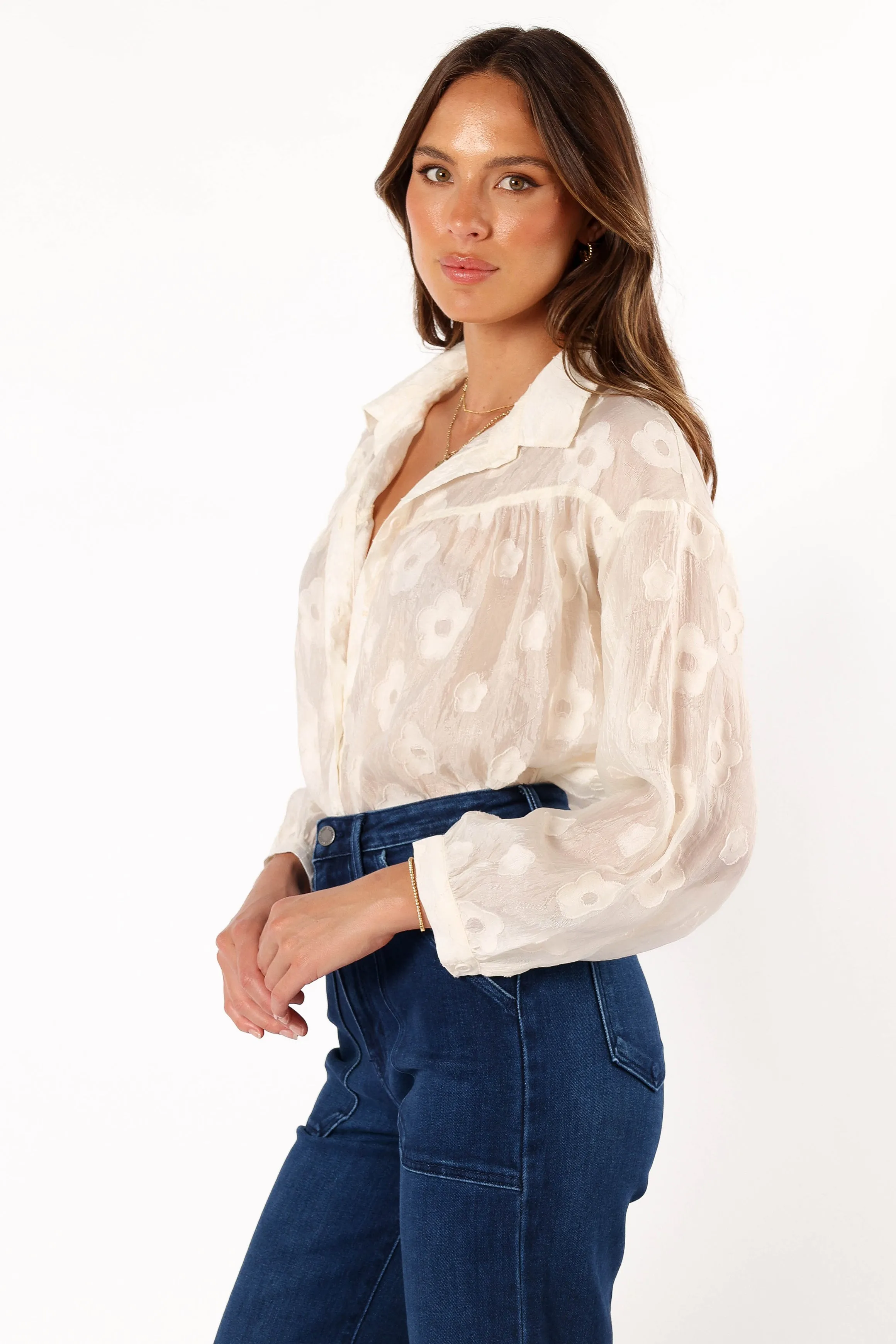 Viena Embroidered Button Down - Ivory