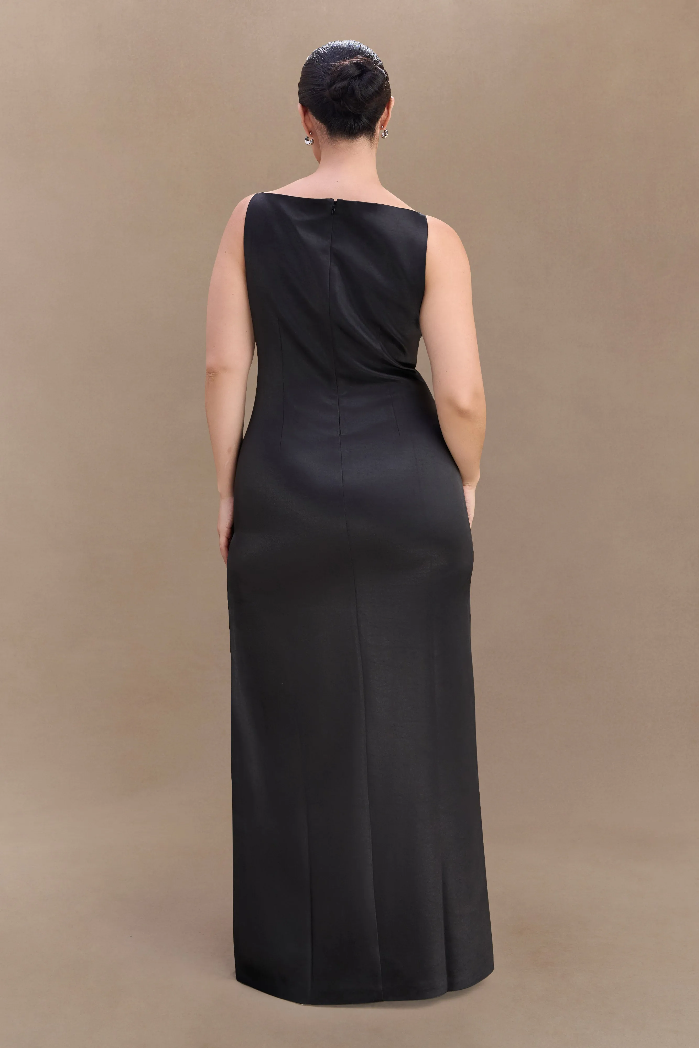 Violet Sleeveless Satin Maxi Dress - Black