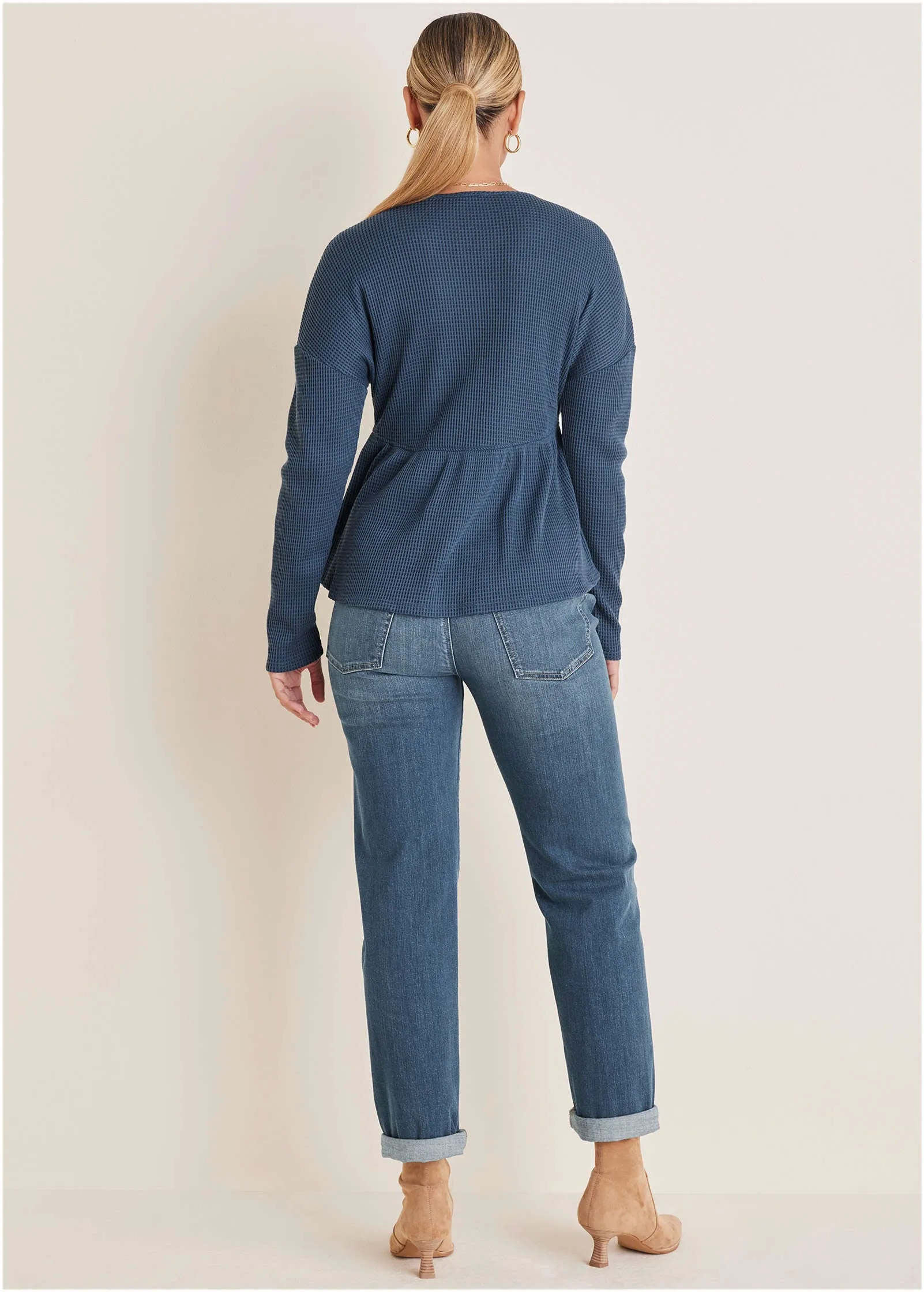 Waffle Babydoll Henley - Vintage Indigo