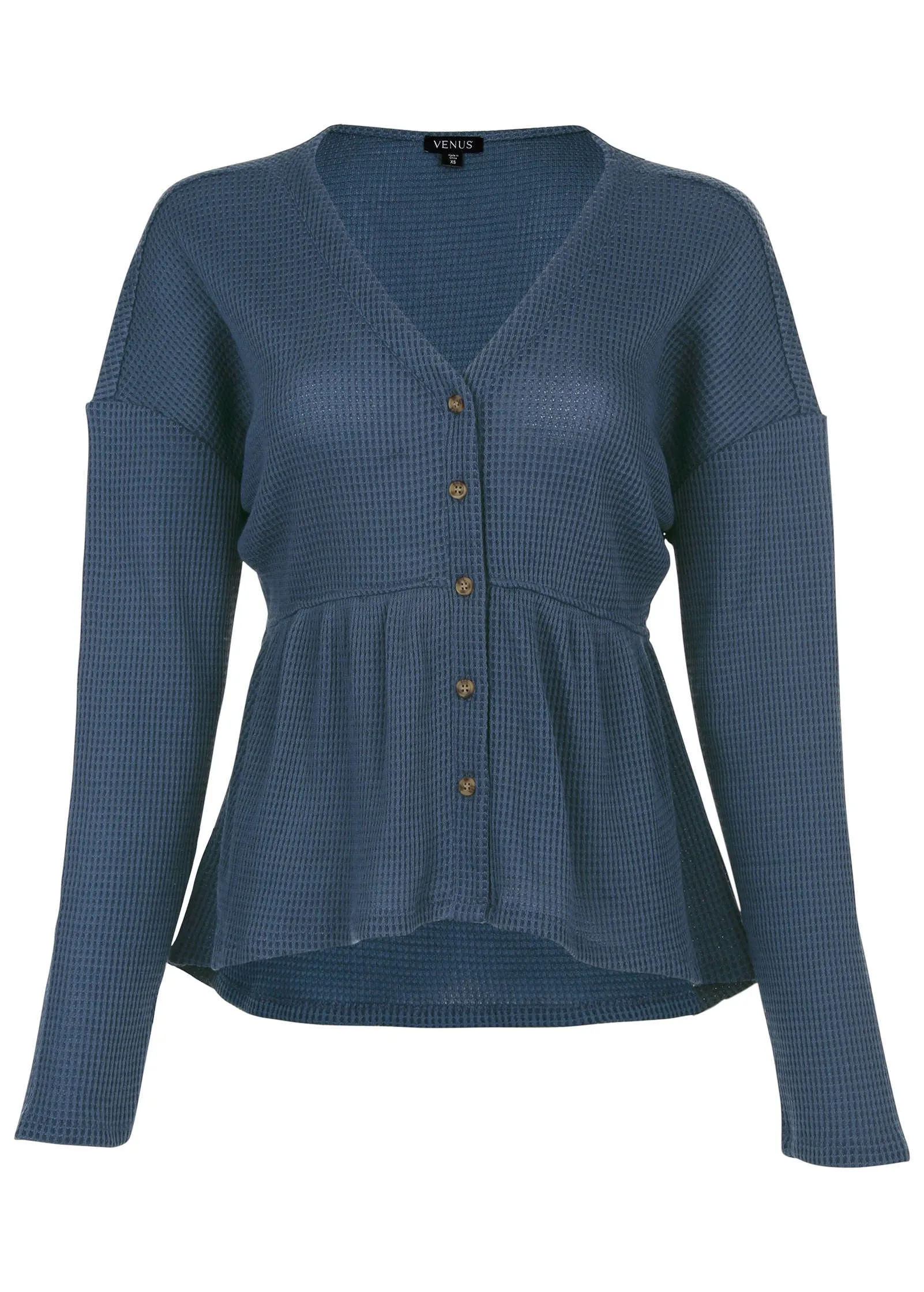Waffle Babydoll Henley - Vintage Indigo