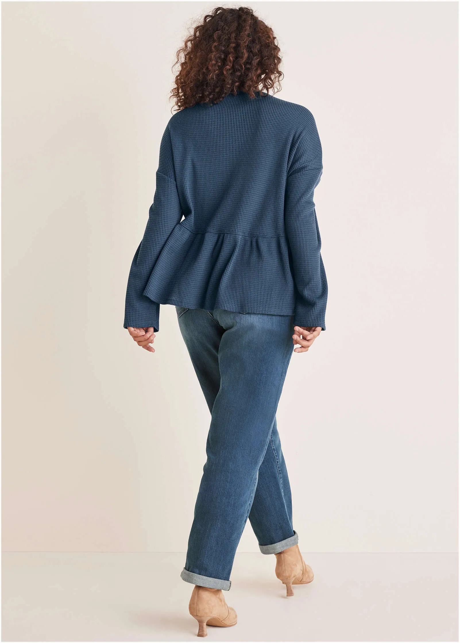 Waffle Babydoll Henley - Vintage Indigo