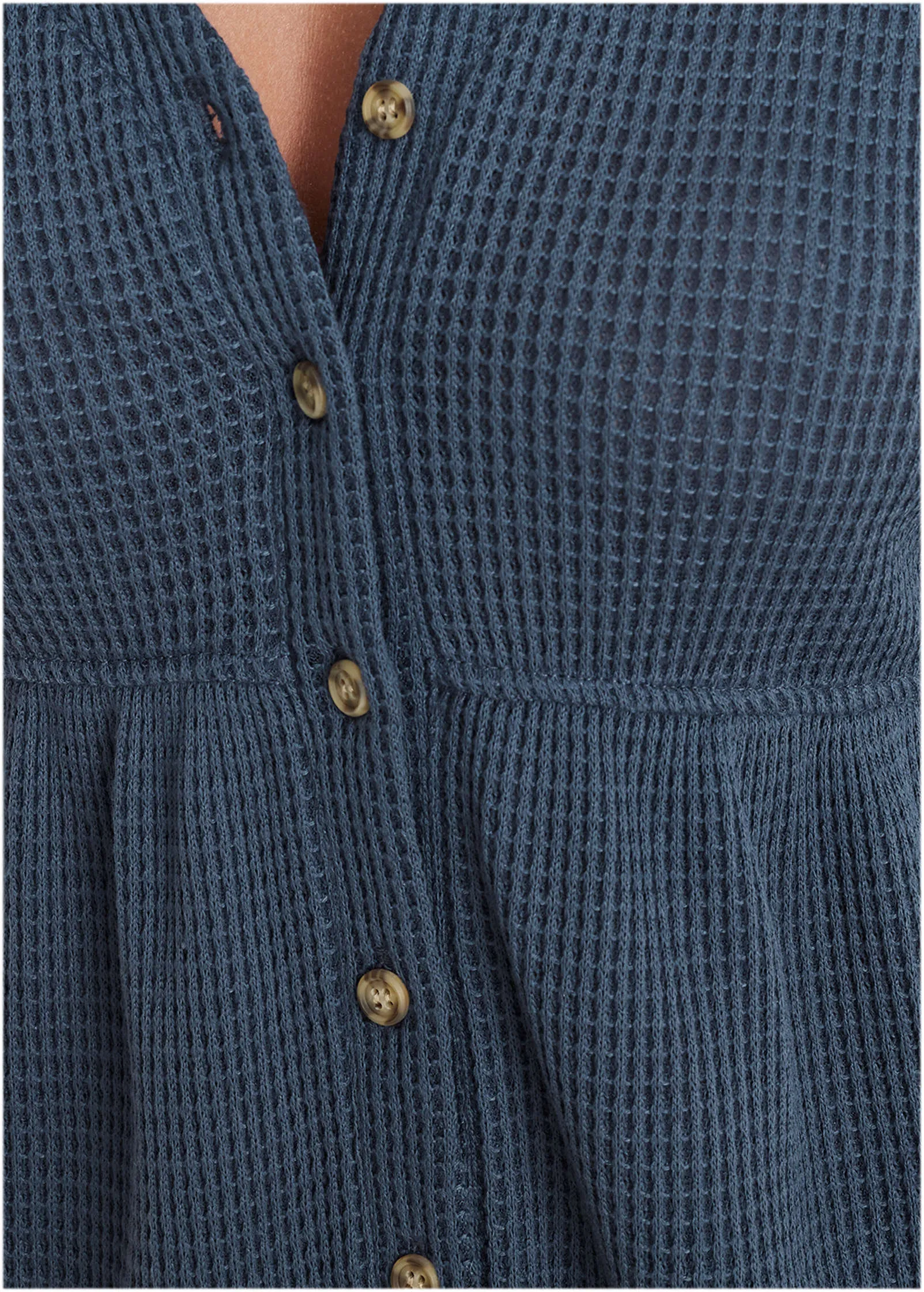 Waffle Babydoll Henley - Vintage Indigo