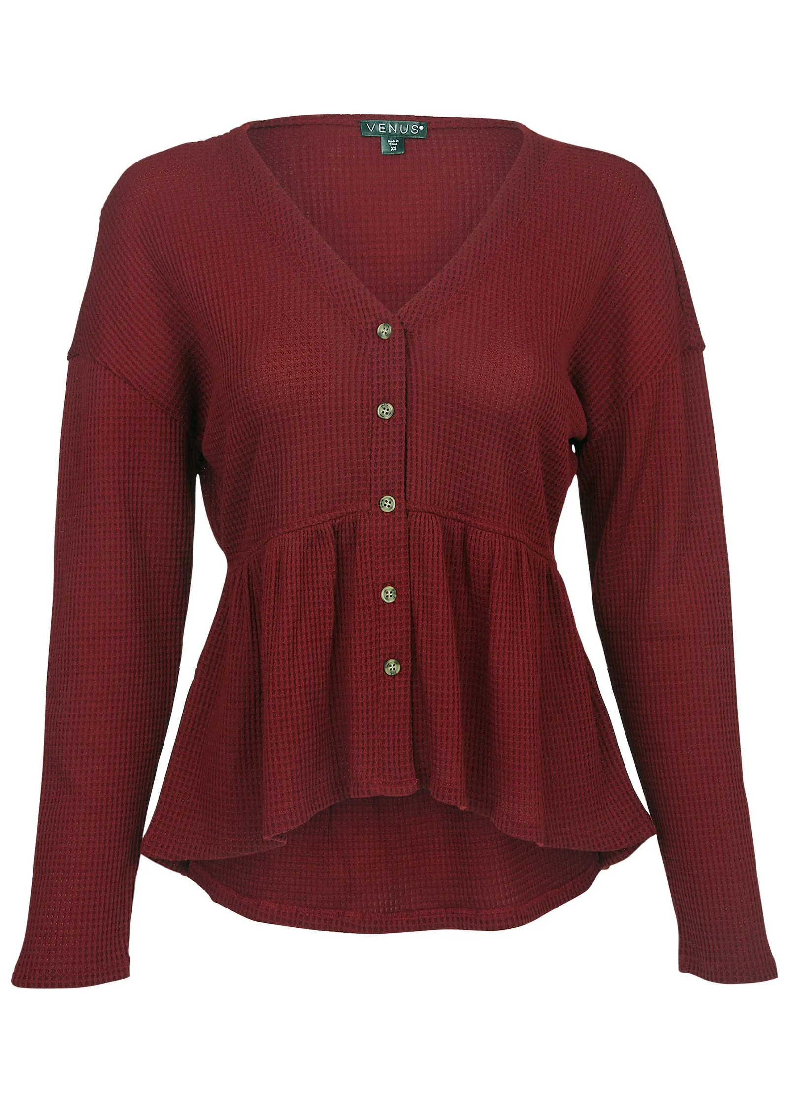 Waffle Babydoll Henley - Wine
