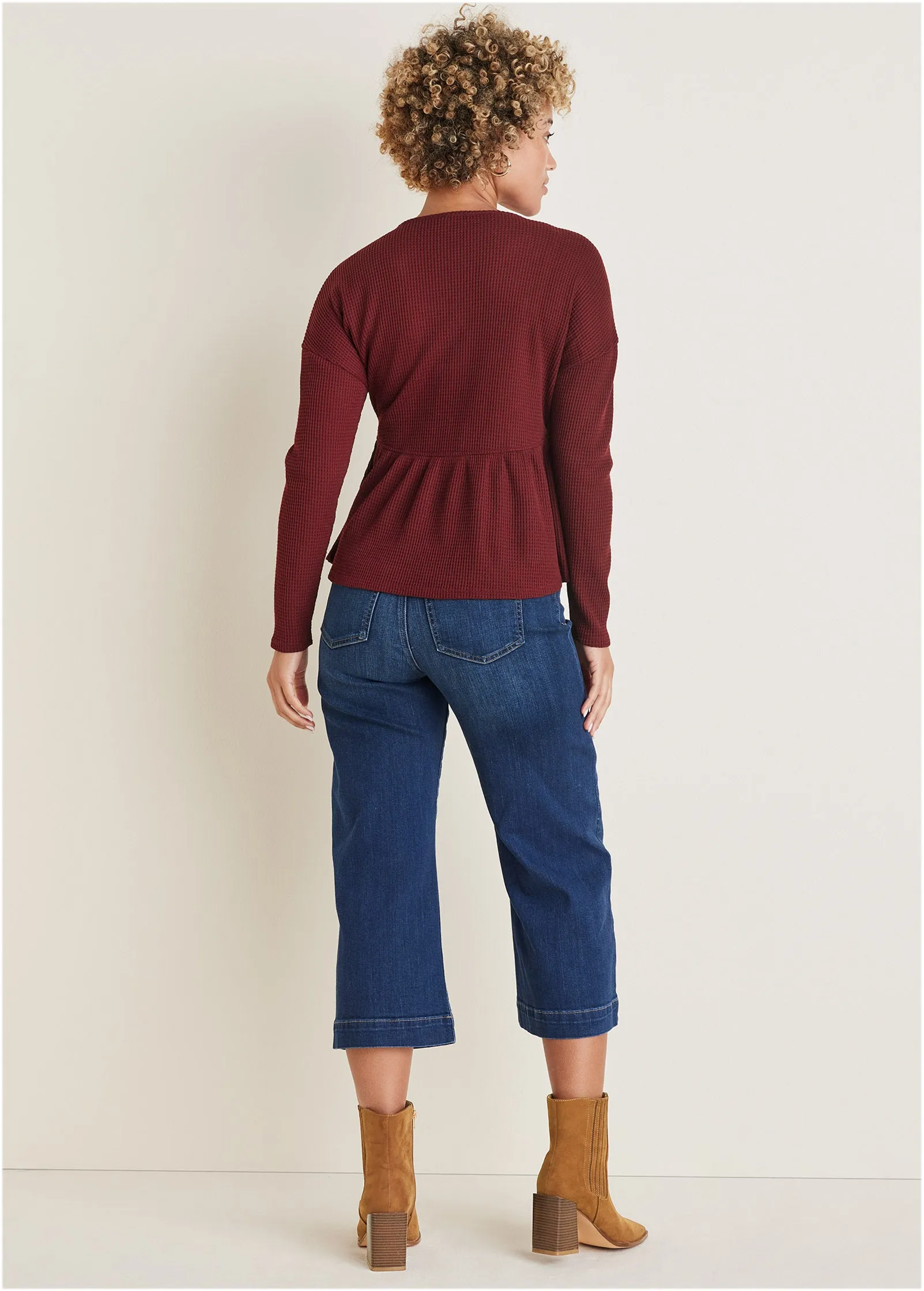 Waffle Babydoll Henley - Wine