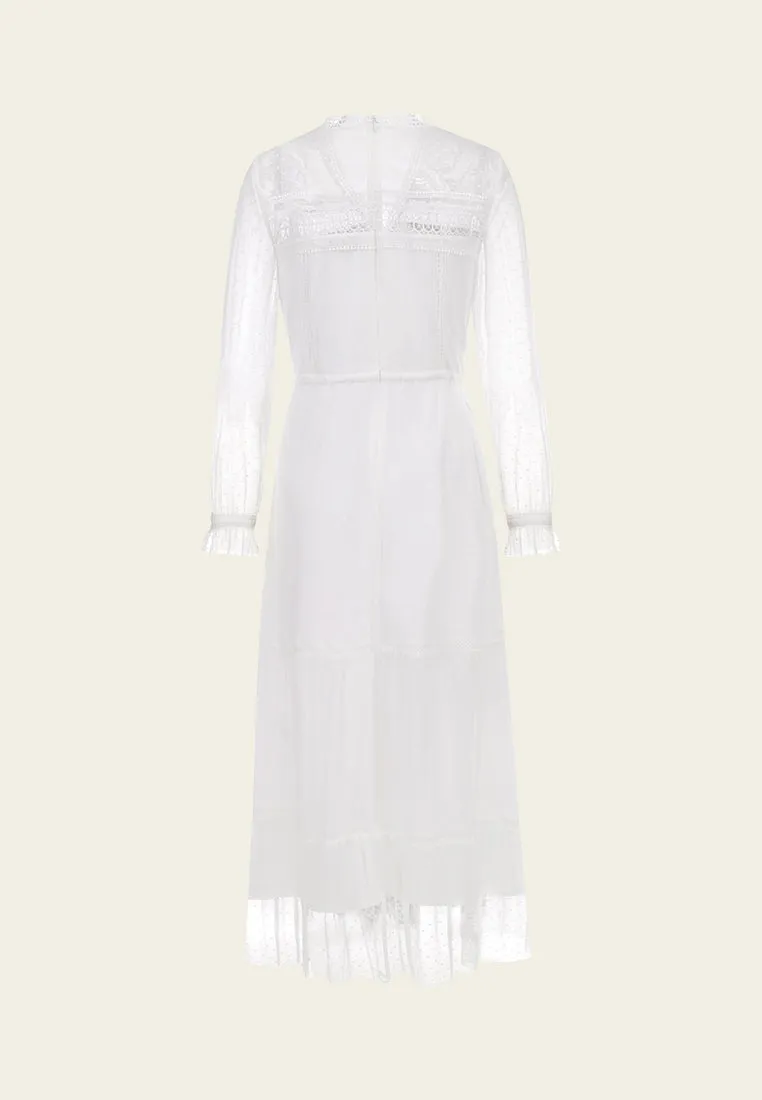 White Embroidered Tie-waist Maxi Dress