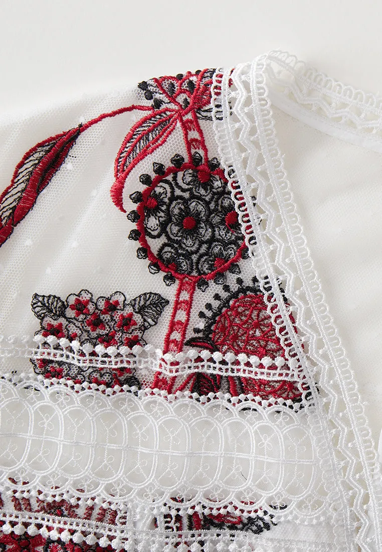 White Embroidered Tie-waist Maxi Dress