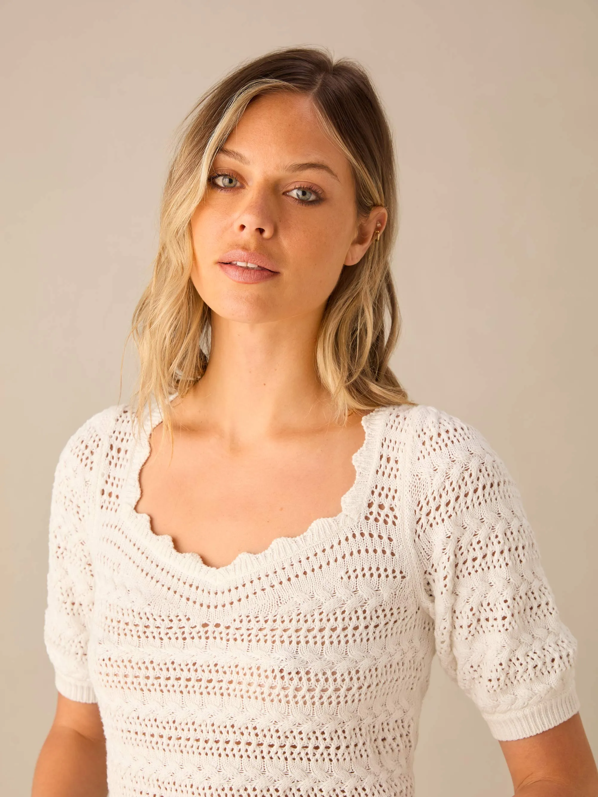White Open-Knit Top