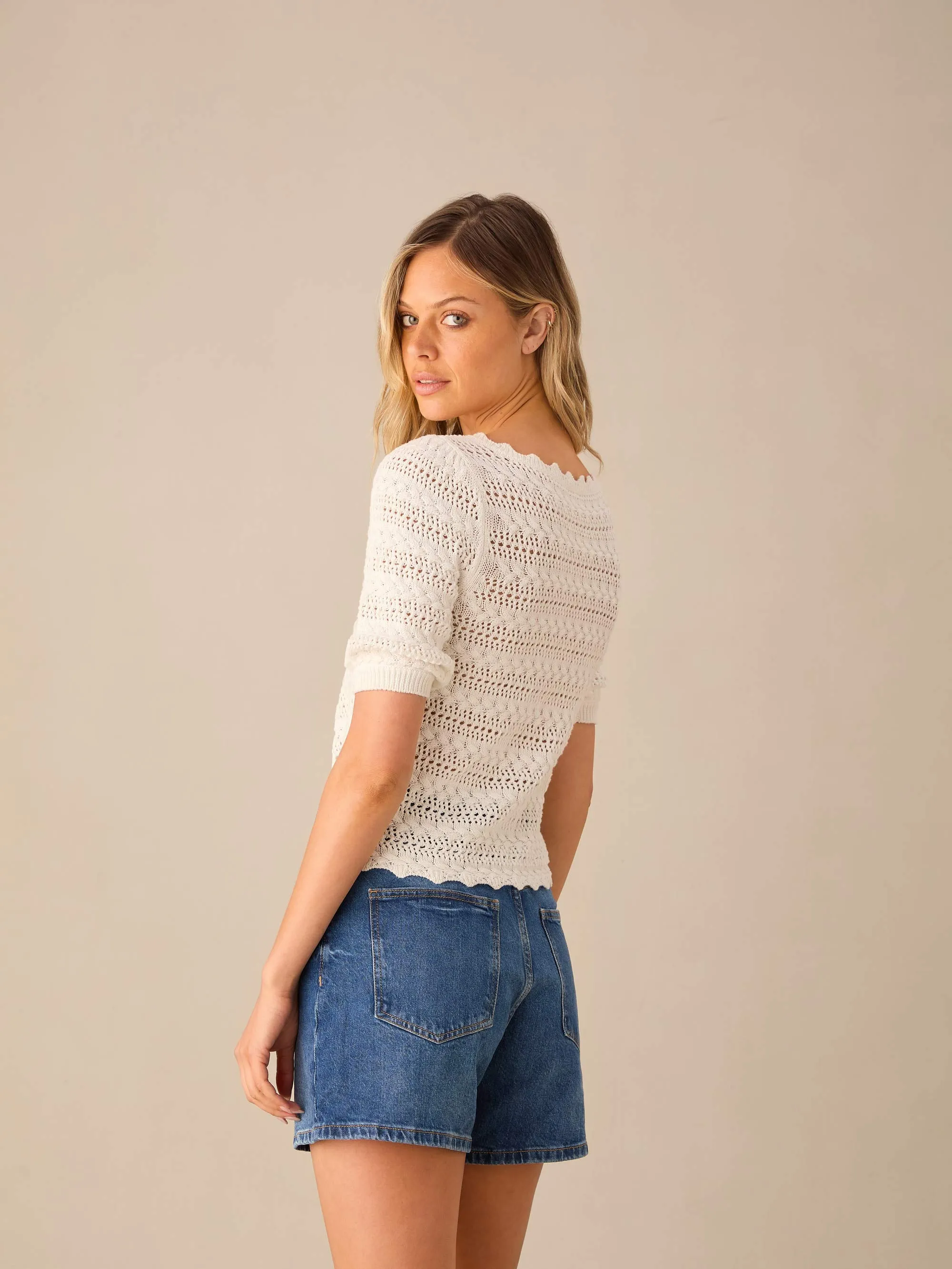 White Open-Knit Top
