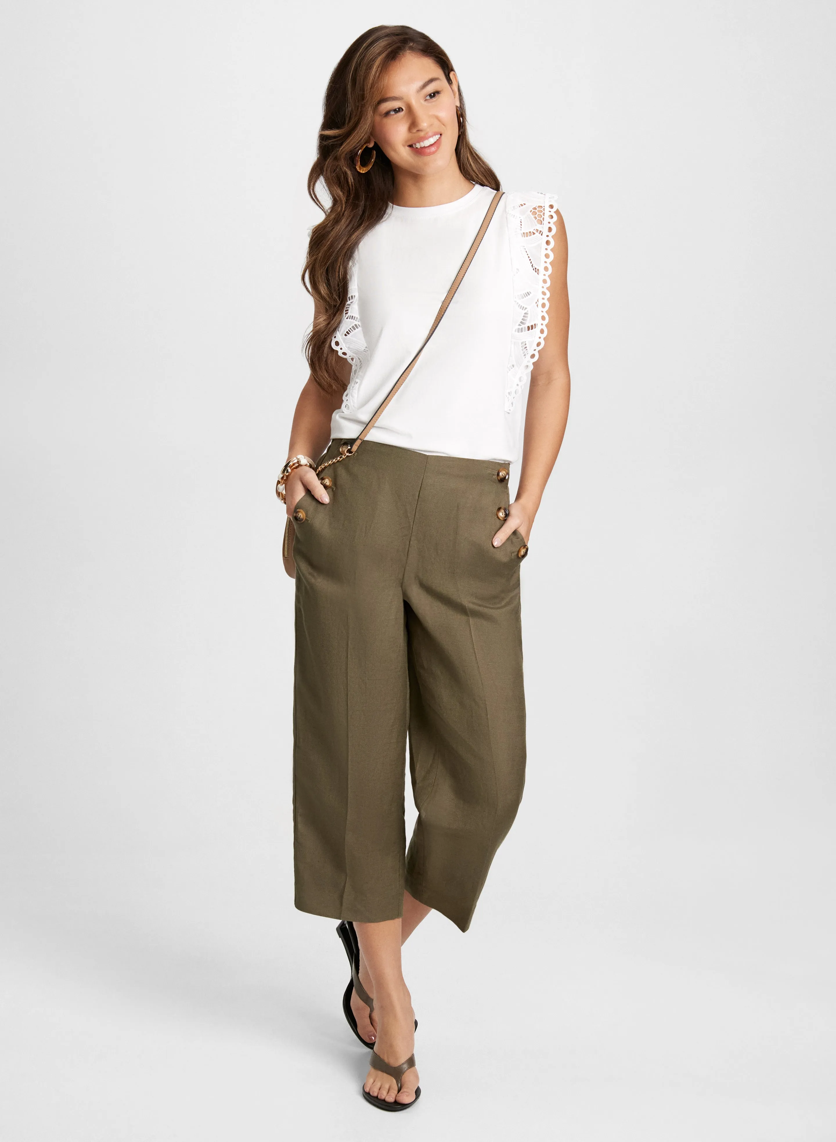 Wide Leg Linen-Blend Capris