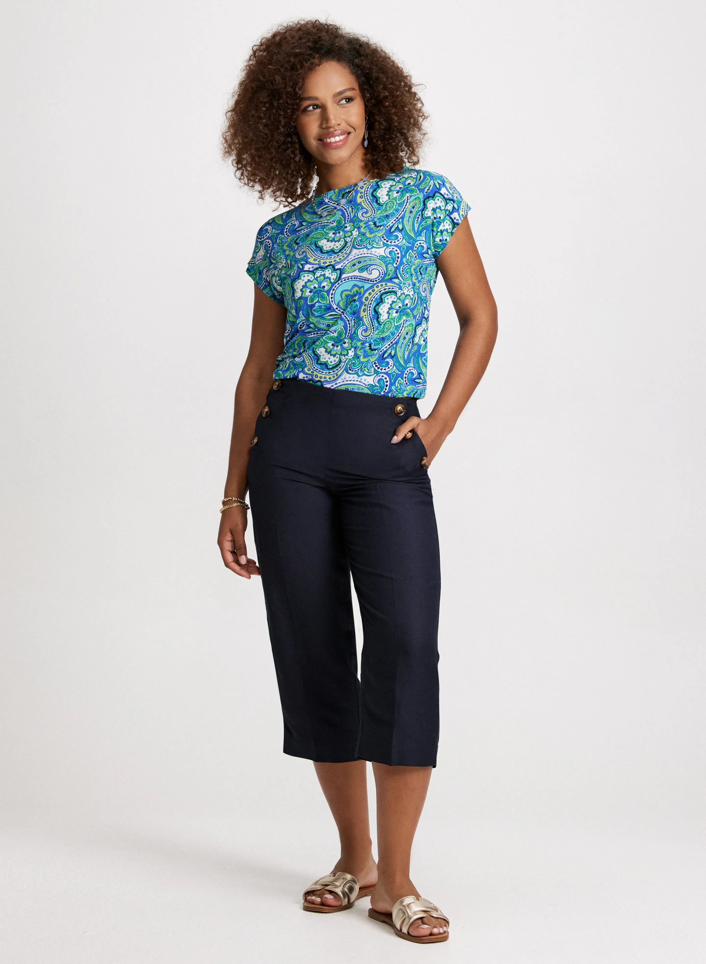 Wide Leg Linen-Blend Capris