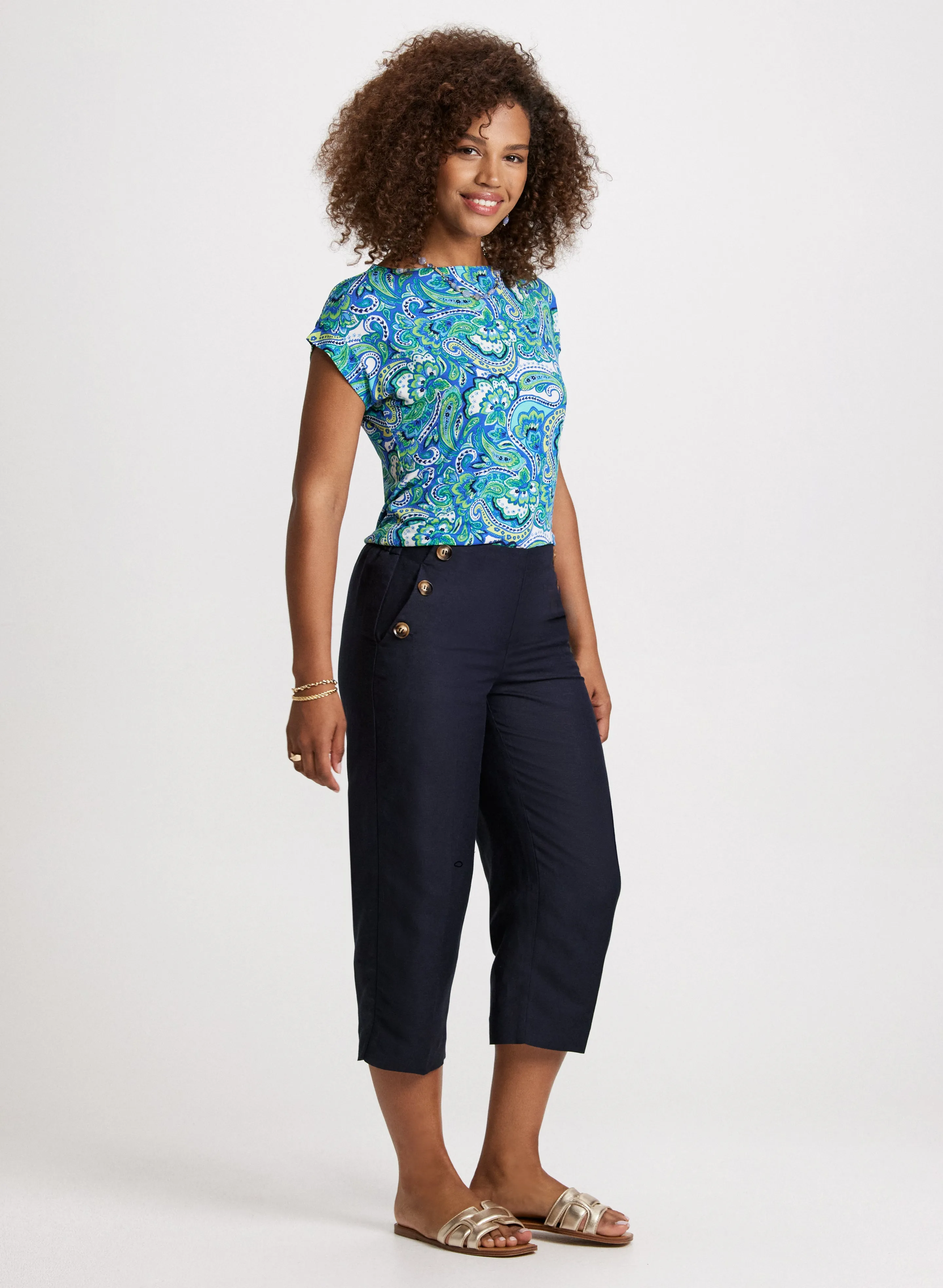 Wide Leg Linen-Blend Capris