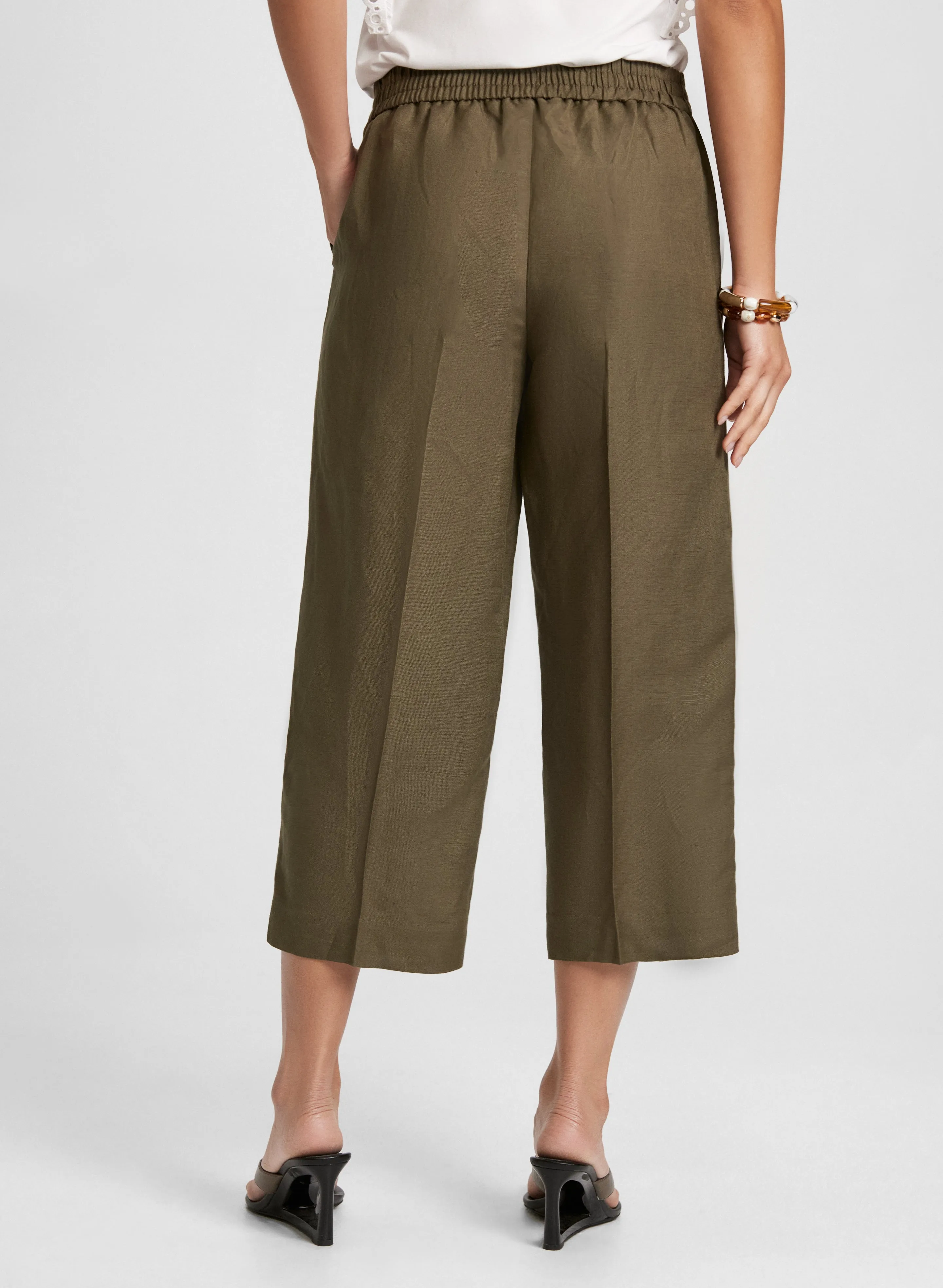 Wide Leg Linen-Blend Capris