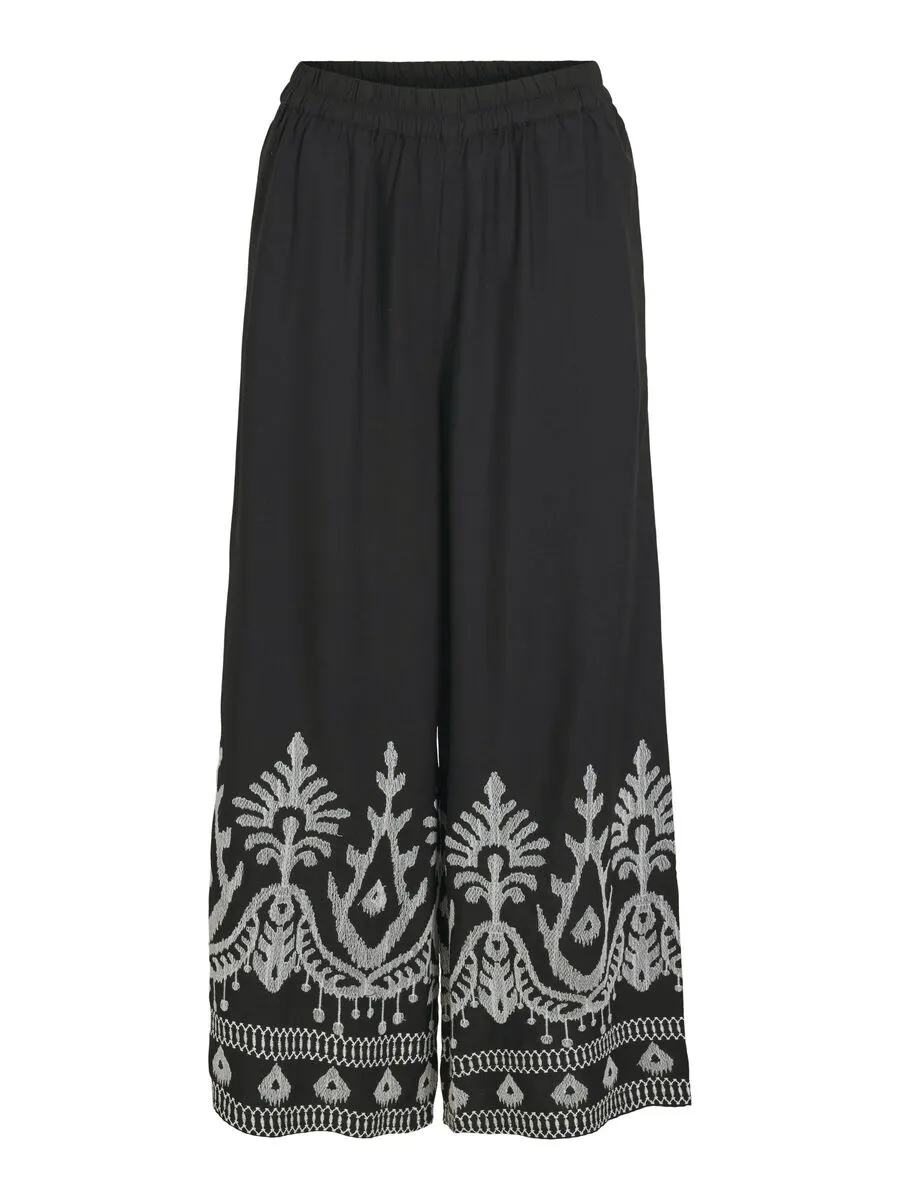 Winnie Embroidered Cropped Trousers (Black)