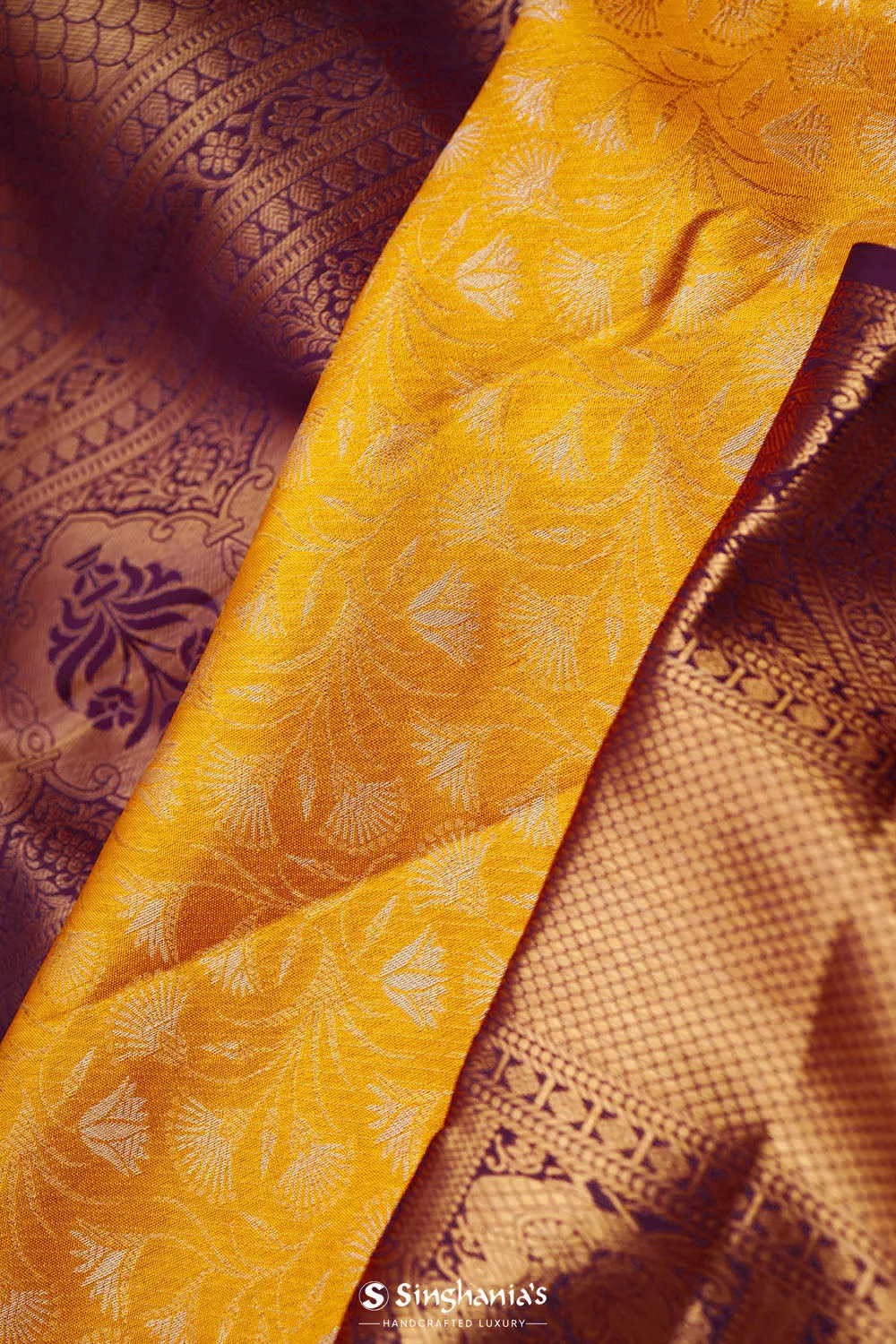 Yellow Gold Jaali Kanjivaram Silk Saree