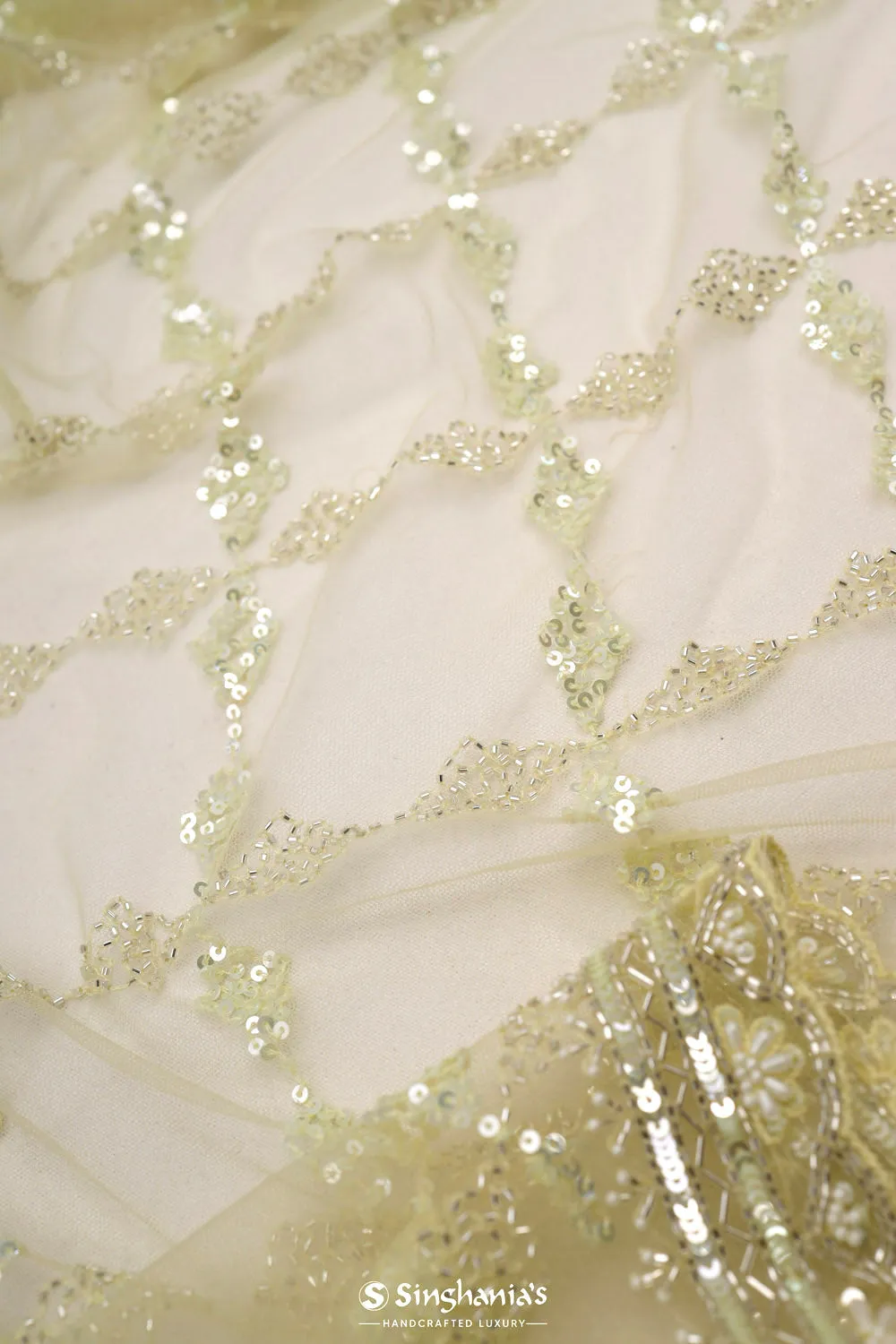 Yellow Green Net Handcrafted Saree