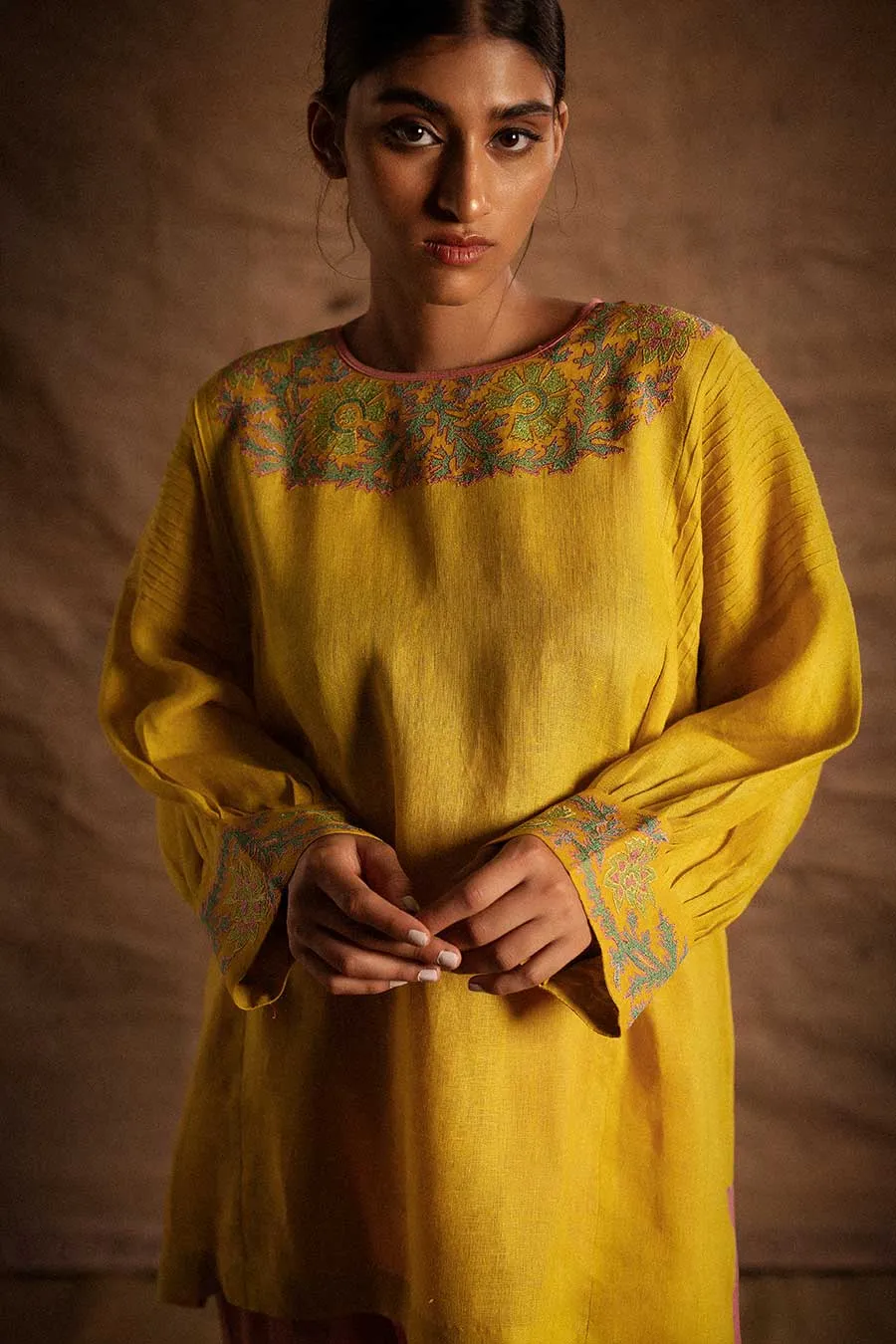 Yellow Linen Embroidered Tunic