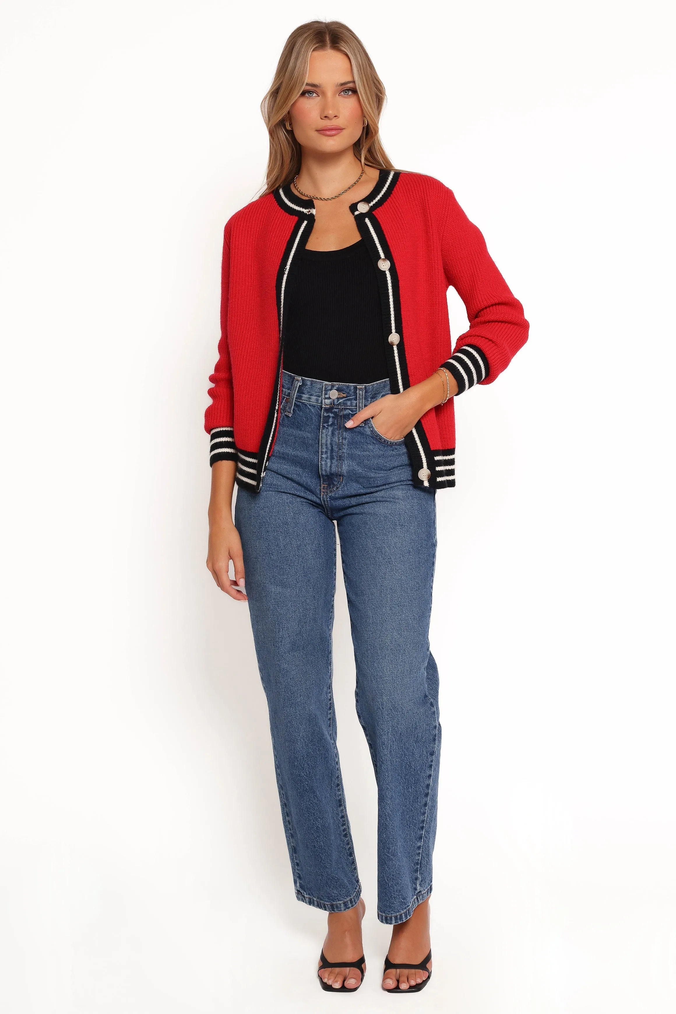 Yorkshire Contrast Hem Cardigan - Red